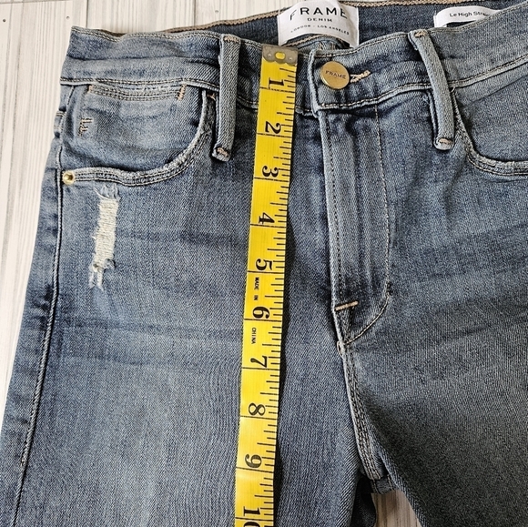 Frame Denim Le High Distressed Straight Leg Jeans in Rue Blue Size 24 - Picture 6 of 10